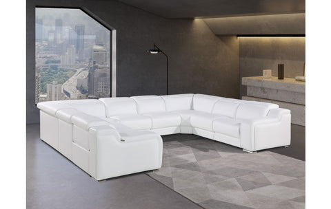 1116 DivanItalia White 8-Piece Sectional with 4 Power Recliners and Power Headrests (No Consoles)Model:  1116-WHITE-4PWR-U-NC-8PC
