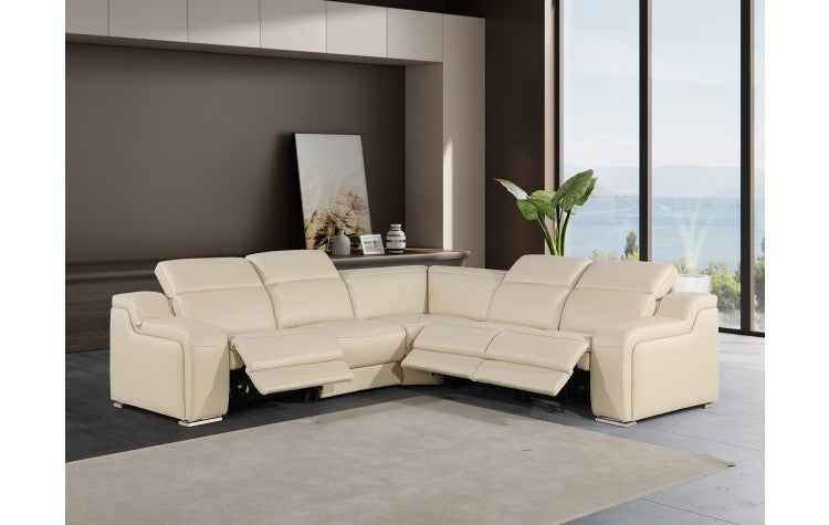 1116 DivanItalia Beige Top-Grain Italian Leather 5-Piece Sectional with 3 Power Reclining Seats & Power HeadrestModel:  1116-BEIGE-3PWR-5PC