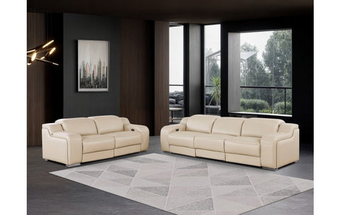 1116 DivanItalia Beige Modular Power Reclining Sofa and Loveseat Set – Top Grain Italian Leather with Power HeadrestsModel:  1116-BEIGE-5.4-HT-2PC