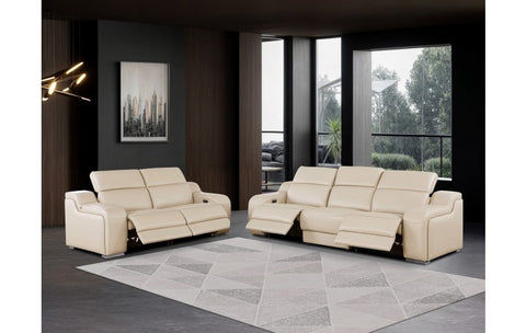 1116 DivanItalia Beige Modular Power Reclining Sofa and Loveseat Set – Top Grain Italian Leather with Power HeadrestsModel:  1116-BEIGE-5.4-HT-2PC