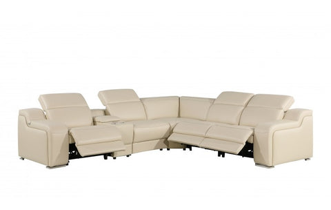 1116 DivanItalia Beige Top-Grain Italian Leather 6-Piece Sectional with 3 Power Reclining Seats & Power HeadrestModel:  1116-BEIGE-3PWR-6PC