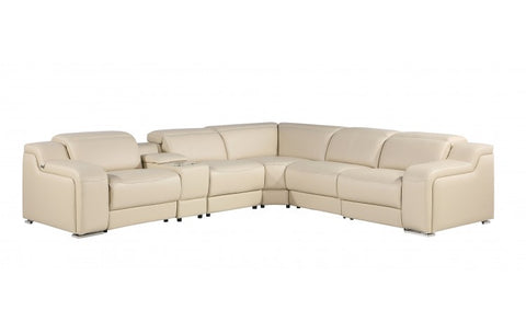 1116 DivanItalia Beige Top-Grain Italian Leather 6-Piece Sectional with 3 Power Reclining Seats & Power HeadrestModel:  1116-BEIGE-3PWR-6PC