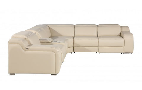 1116 DivanItalia Beige Top-Grain Italian Leather 6-Piece Sectional with 3 Power Reclining Seats & Power HeadrestModel:  1116-BEIGE-3PWR-6PC
