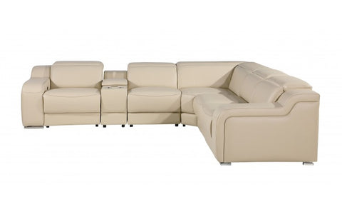 1116 DivanItalia Beige Top-Grain Italian Leather 6-Piece Sectional with 3 Power Reclining Seats & Power HeadrestModel:  1116-BEIGE-3PWR-6PC