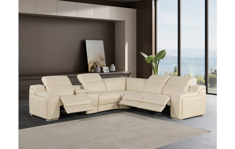 1116 DivanItalia Beige Top-Grain Italian Leather 6-Piece Sectional with 3 Power Reclining Seats & Power HeadrestModel:  1116-BEIGE-3PWR-6PC