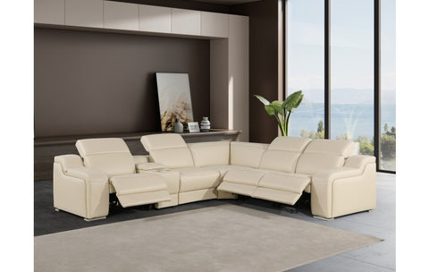 1116 DivanItalia Beige Top-Grain Italian Leather 6-Piece Sectional with 3 Power Reclining Seats & Power HeadrestModel:  1116-BEIGE-3PWR-6PC