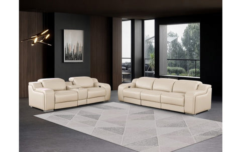 1116 DivanItalia Beige 6-Piece Modular Power Reclining Sofa and Loveseat Set with Power Headrests - Top Grain Italian LeatherModel:  1116-BEIGE-6.5-HT