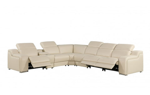 1116 DivanItalia Beige Top-Grain Italian Leather 7-Piece Sectional with 3 Power Reclining Seats & Power HeadrestModel:  1116-BEIGE-3PWR-7PC