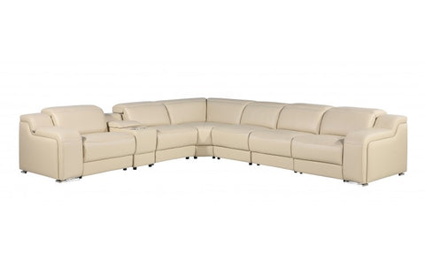 1116 DivanItalia Beige Top-Grain Italian Leather 7-Piece Sectional with 3 Power Reclining Seats & Power HeadrestModel:  1116-BEIGE-3PWR-7PC