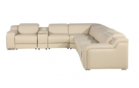 1116 DivanItalia Beige Top-Grain Italian Leather 7-Piece Sectional with 3 Power Reclining Seats & Power HeadrestModel:  1116-BEIGE-3PWR-7PC