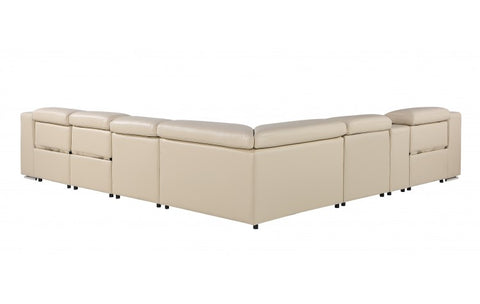 1116 DivanItalia Beige Top-Grain Italian Leather 7-Piece Sectional with 3 Power Reclining Seats & Power HeadrestModel:  1116-BEIGE-3PWR-7PC