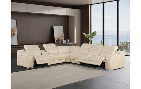 1116 DivanItalia Beige Top-Grain Italian Leather 7-Piece Sectional with 3 Power Reclining Seats & Power HeadrestModel:  1116-BEIGE-3PWR-7PC
