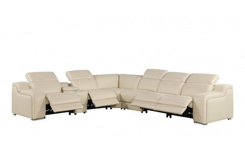 1116 DivanItalia Beige Top-Grain Italian Leather 7-Piece Sectional with 4 Power Reclining Seats & Power HeadrestModel:  1116-BEIGE-4PWR-7PC