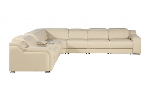 1116 DivanItalia Beige Top-Grain Italian Leather 7-Piece Sectional with 4 Power Reclining Seats & Power HeadrestModel:  1116-BEIGE-4PWR-7PC