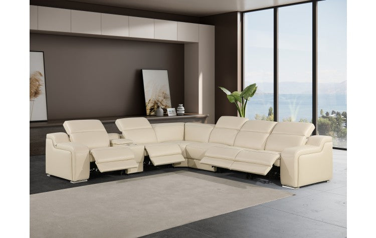 1116 DivanItalia Beige Top-Grain Italian Leather 7-Piece Sectional with 4 Power Reclining Seats & Power HeadrestModel:  1116-BEIGE-4PWR-7PC