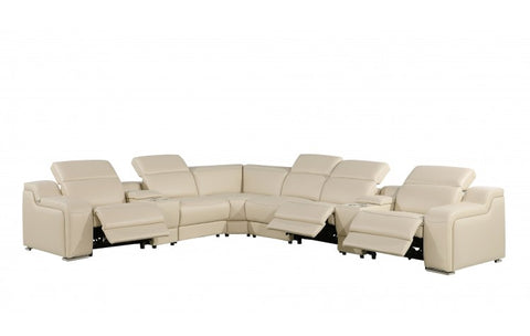 1116 DivanItalia Beige Top-Grain Italian Leather 8-Piece Sectional with 3 Power Reclining Seats & Power HeadrestModel:  1116-BEIGE-3PWR-8PC