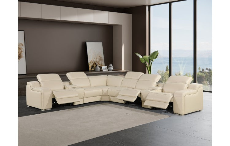 1116 DivanItalia Beige Top-Grain Italian Leather 8-Piece Sectional with 3 Power Reclining Seats & Power HeadrestModel:  1116-BEIGE-3PWR-8PC