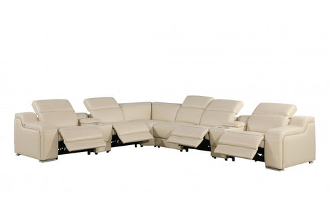 1116 DivanItalia Beige Top-Grain Italian Leather 8-Piece Sectional with 4 Power Reclining Seats & Power HeadrestModel:  1116-BEIGE-4PWR-8PC