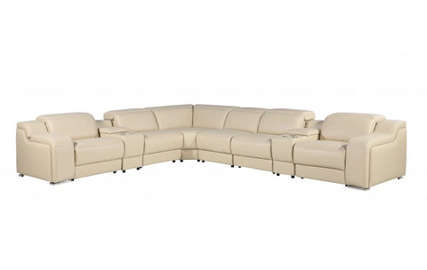 1116 DivanItalia Beige Top-Grain Italian Leather 8-Piece Sectional with 4 Power Reclining Seats & Power HeadrestModel:  1116-BEIGE-4PWR-8PC