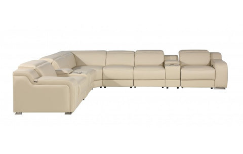 1116 DivanItalia Beige Top-Grain Italian Leather 8-Piece Sectional with 4 Power Reclining Seats & Power HeadrestModel:  1116-BEIGE-4PWR-8PC