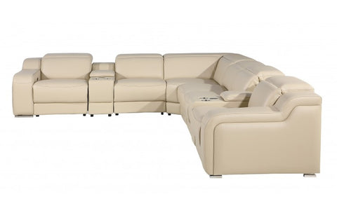 1116 DivanItalia Beige Top-Grain Italian Leather 8-Piece Sectional with 4 Power Reclining Seats & Power HeadrestModel:  1116-BEIGE-4PWR-8PC