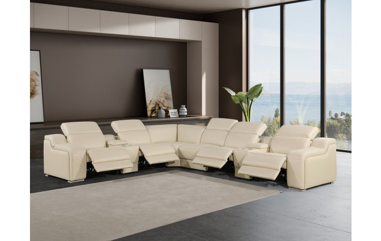 1116 DivanItalia Beige Top-Grain Italian Leather 8-Piece Sectional with 4 Power Reclining Seats & Power HeadrestModel:  1116-BEIGE-4PWR-8PC