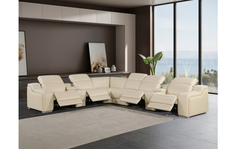 1116 DivanItalia Beige Top-Grain Italian Leather 8-Piece Sectional with 4 Power Reclining Seats & Power HeadrestModel:  1116-BEIGE-4PWR-8PC