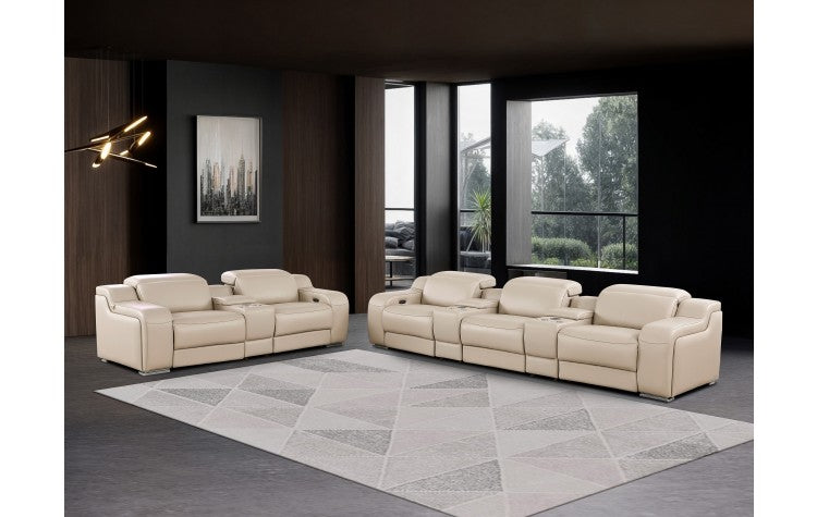1116 DivanItalia Beige 8-Piece Modular Power Reclining Sofa Set with Power Headrests – Top Grain Italian LeatherModel:  1116-BEIGE-8.5-HT