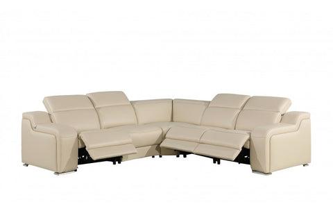 1116 DivanItalia Beige Top-Grain Italian Leather 5-Piece Sectional with 3 Power Reclining Seats & Power HeadrestModel:  1116-BEIGE-3PWR-5PC