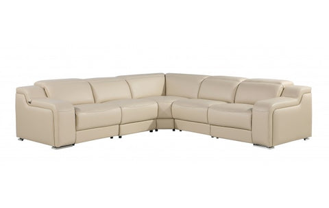 1116 DivanItalia Beige Top-Grain Italian Leather 5-Piece Sectional with 3 Power Reclining Seats & Power HeadrestModel:  1116-BEIGE-3PWR-5PC