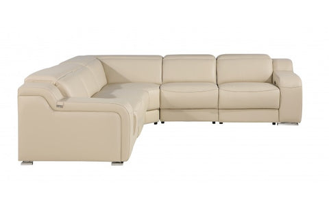 1116 DivanItalia Beige Top-Grain Italian Leather 5-Piece Sectional with 3 Power Reclining Seats & Power HeadrestModel:  1116-BEIGE-3PWR-5PC