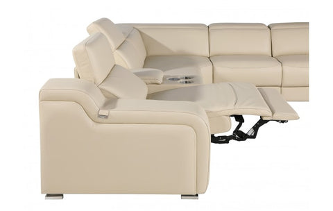 1116 DivanItalia Beige Top-Grain Italian Leather 5-Piece Sectional with 3 Power Reclining Seats & Power HeadrestModel:  1116-BEIGE-3PWR-5PC