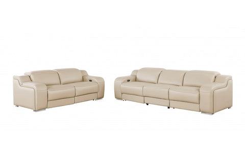 1116 DivanItalia Beige Modular Power Reclining Sofa and Loveseat Set – Top Grain Italian Leather with Power HeadrestsModel:  1116-BEIGE-5.4-HT-2PC