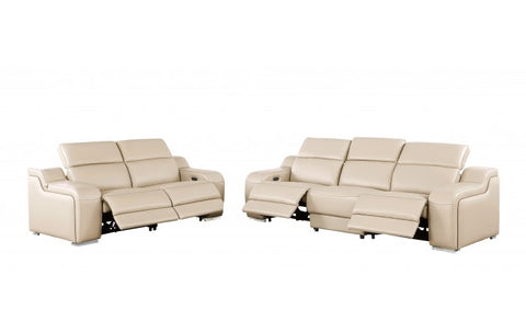 1116 DivanItalia Beige Modular Power Reclining Sofa and Loveseat Set – Top Grain Italian Leather with Power HeadrestsModel:  1116-BEIGE-5.4-HT-2PC