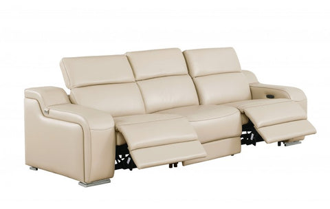 1116 DivanItalia Beige Modular Power Reclining Sofa and Loveseat Set – Top Grain Italian Leather with Power HeadrestsModel:  1116-BEIGE-5.4-HT-2PC