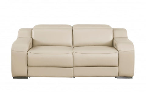 1116 DivanItalia Beige Modular Power Reclining Sofa and Loveseat Set – Top Grain Italian Leather with Power HeadrestsModel:  1116-BEIGE-5.4-HT-2PC