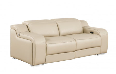 1116 DivanItalia Beige Modular Power Reclining Sofa and Loveseat Set – Top Grain Italian Leather with Power HeadrestsModel:  1116-BEIGE-5.4-HT-2PC