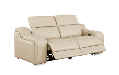 1116 DivanItalia Beige Modular Power Reclining Sofa and Loveseat Set – Top Grain Italian Leather with Power HeadrestsModel:  1116-BEIGE-5.4-HT-2PC