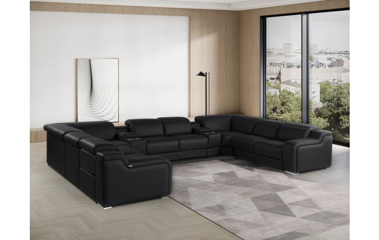 1116 DivanItalia Black 10-Piece Sectional with 4 Power Recliners and Power HeadrestsModel:  1116-BLACK-10PC-4PWR-U-SECTIONAL-GROUP