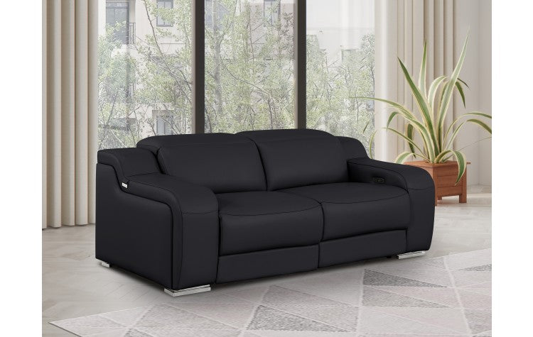 1116 DivanItalia Black Top Grain Italian Leather Loveseat with Power HeadrestModel:  1116-BLACK-2.2-HT