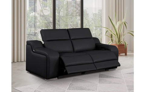 1116 DivanItalia Black Top Grain Italian Leather Loveseat with Power HeadrestModel:  1116-BLACK-2.2-HT