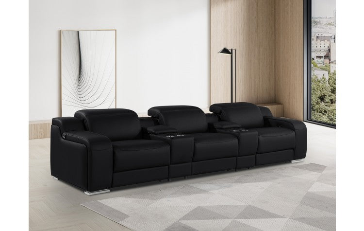 1116 DivanItalia Black 5-Piece Power Reclining Sofa with Power Headrest in Top Grain Italian LeatherModel:  1116-BLACK-5.3-HT