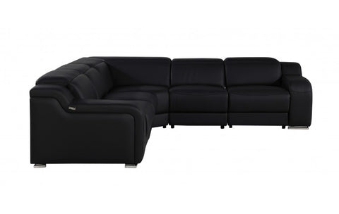 1116 DivanItalia Black Top-Grain Italian Leather 5-Piece Sectional with 3 Power Reclining Seats & Power HeadrestModel:  1116-BLACK-3PWR-5PC