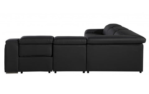 1116 DivanItalia Black Top-Grain Italian Leather 5-Piece Sectional with 3 Power Reclining Seats & Power HeadrestModel:  1116-BLACK-3PWR-5PC