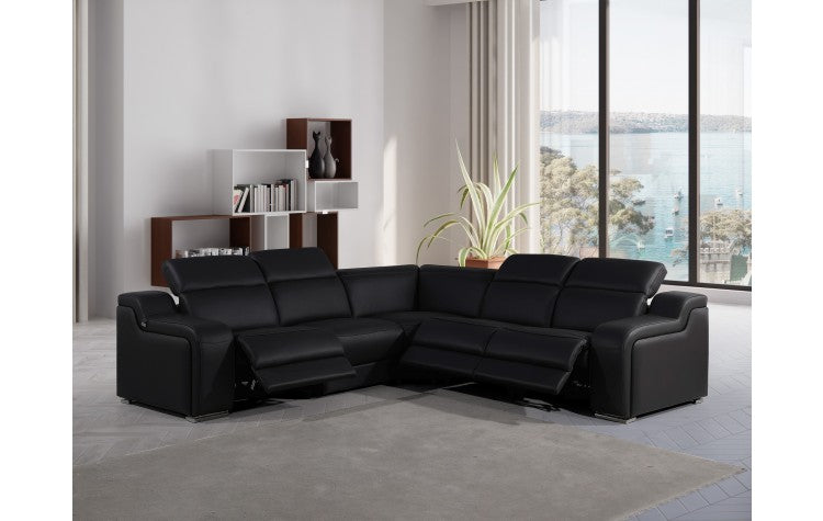 1116 DivanItalia Black Top-Grain Italian Leather 5-Piece Sectional with 3 Power Reclining Seats & Power HeadrestModel:  1116-BLACK-3PWR-5PC