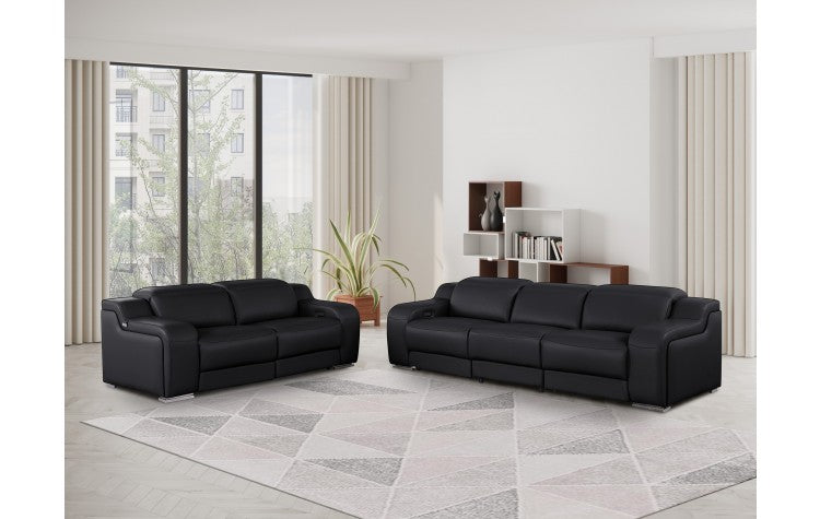 1116 DivanItalia Black Modular Power Reclining Sofa and Loveseat Set – Top Grain Italian Leather with Power HeadrestsModel:  1116-BLACK-5.4-HT-2PC