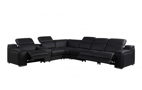 1116 DivanItalia Black Top-Grain Italian Leather 7-Piece Sectional with 3 Power Reclining Seats & Power HeadrestModel:  1116-BLACK-3PWR-7PC