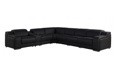 1116 DivanItalia Black Top-Grain Italian Leather 7-Piece Sectional with 3 Power Reclining Seats & Power HeadrestModel:  1116-BLACK-3PWR-7PC