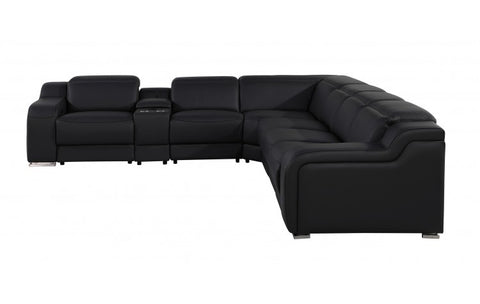 1116 DivanItalia Black Top-Grain Italian Leather 7-Piece Sectional with 3 Power Reclining Seats & Power HeadrestModel:  1116-BLACK-3PWR-7PC