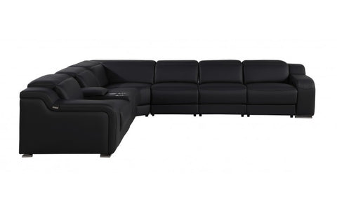 1116 DivanItalia Black Top-Grain Italian Leather 7-Piece Sectional with 3 Power Reclining Seats & Power HeadrestModel:  1116-BLACK-3PWR-7PC